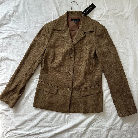 Lafayette 148 brown plaid wool blazer jacket - Picture 1 of 2